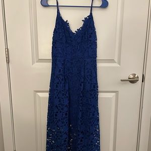 ASTR Lace A Line Midi Dress - sapphire blue